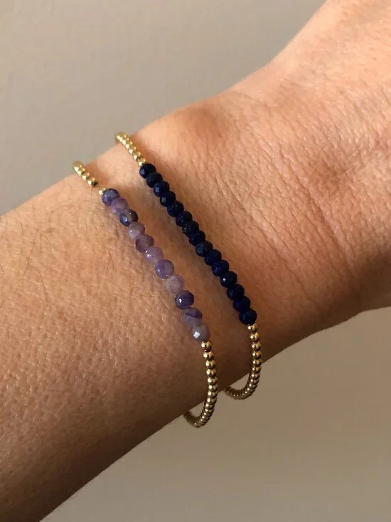 Karen Lazar - 2MM Yellow Gold Filled Bracelet with Royal Blue Stones - Picture 2 of 5